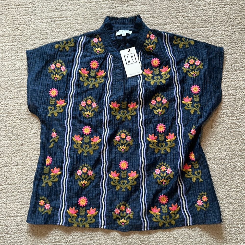 THML Navy Floral Embroidered Blouse